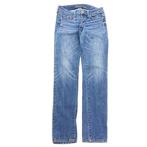 American Eagle Outfitters Denim - American Eagle Skinny Distressed Women's size 4 Long Dark Wash Blue Denim Jeans